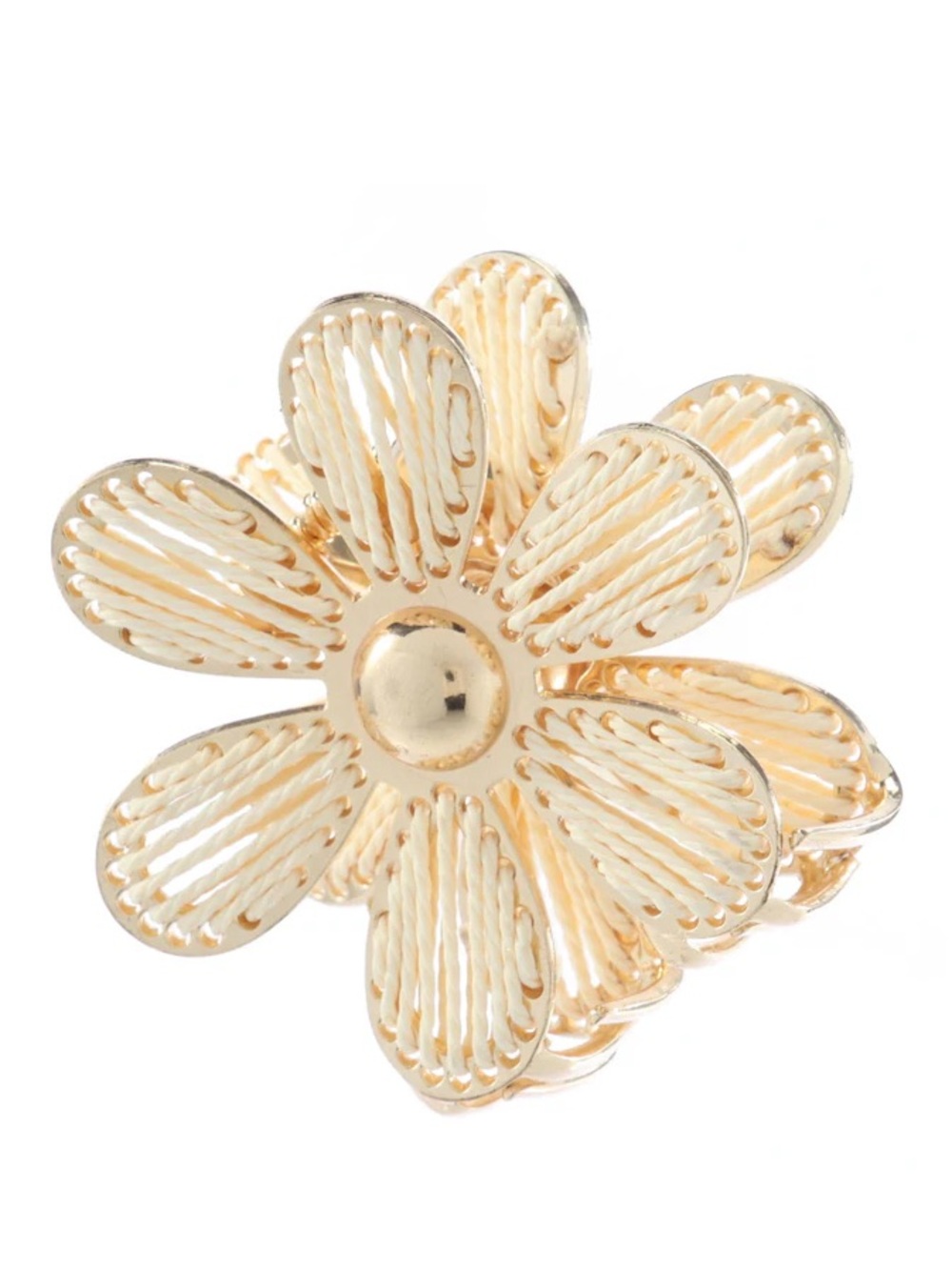 L. Erickson Posey Hair Clip - Cream - Gold Tone Twine Wrapped Flower Hair Clip